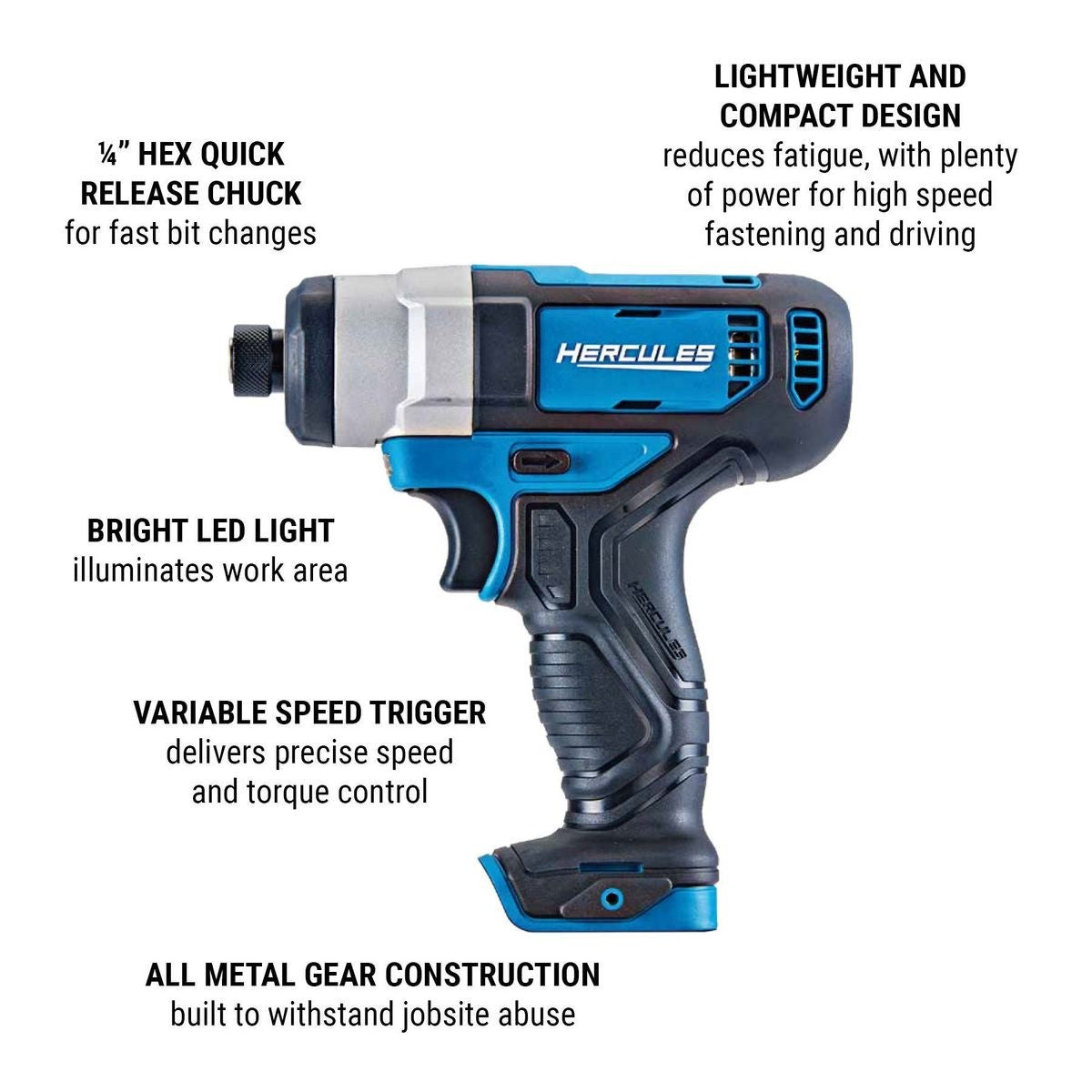 HERCULES 12v Lithium Cordless Compact Screwdriver, 1/4 Inch Tool