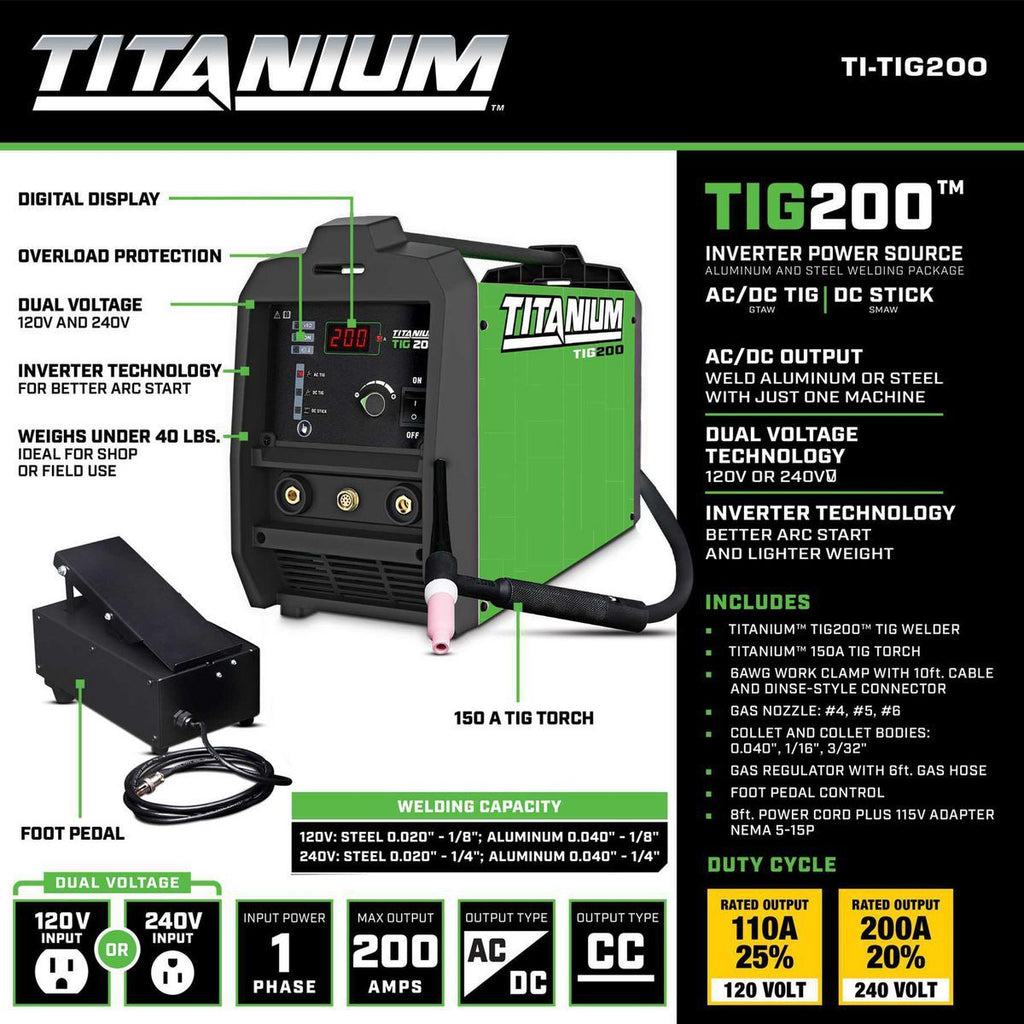 Soudeuse Tig 200 AC/DC avec entrée 120/240 v-TITANIUM - sosoutils