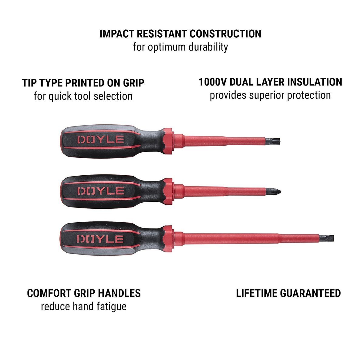 Doyle Screwdrivers 1000v insulated screwdrivers, 3 pieces DOYLE – sosoutils