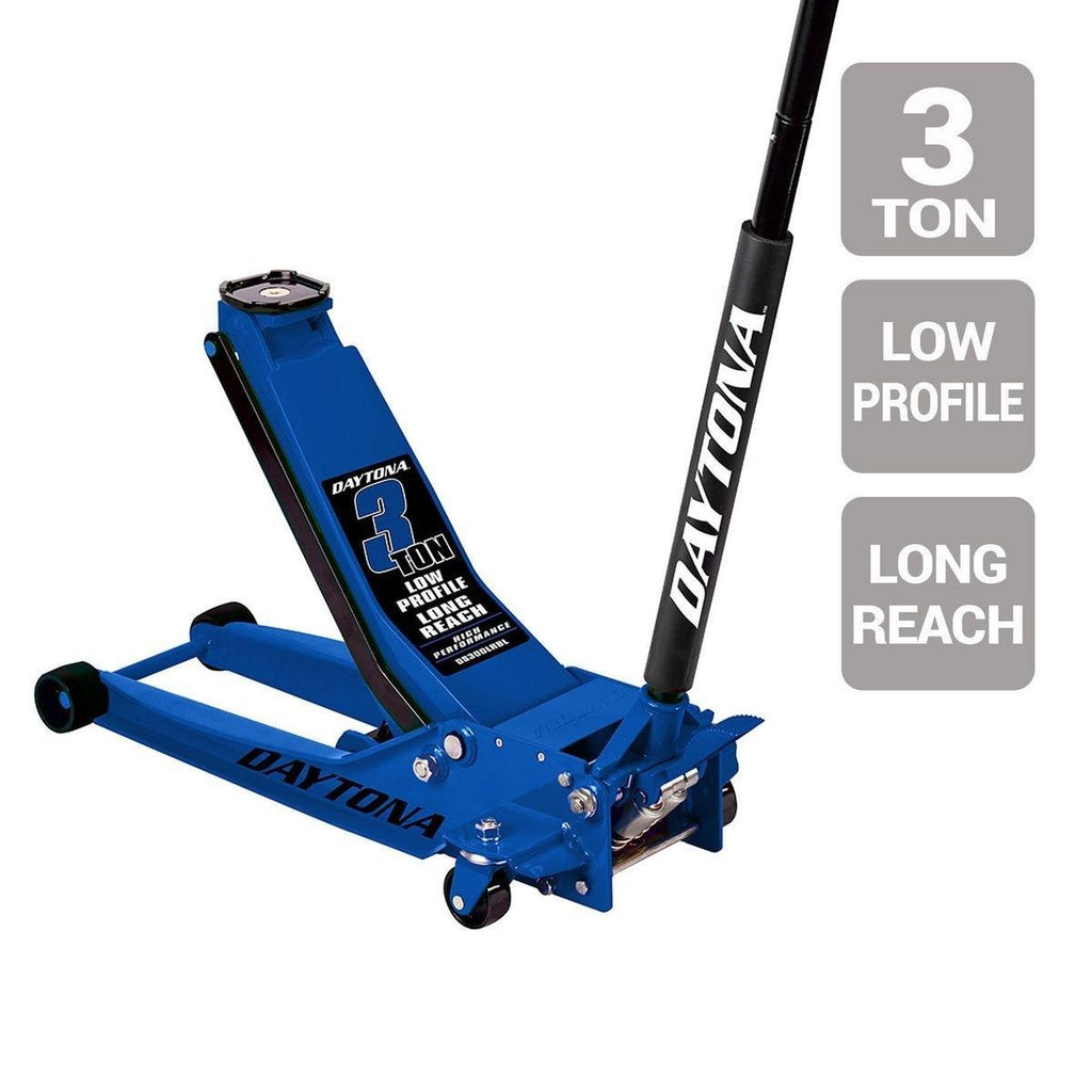 Cric de plancher DAYTONA Pro Rapid Pump® à profil bas, longue portée, 3 Tonnes, Bleu - sosoutils
