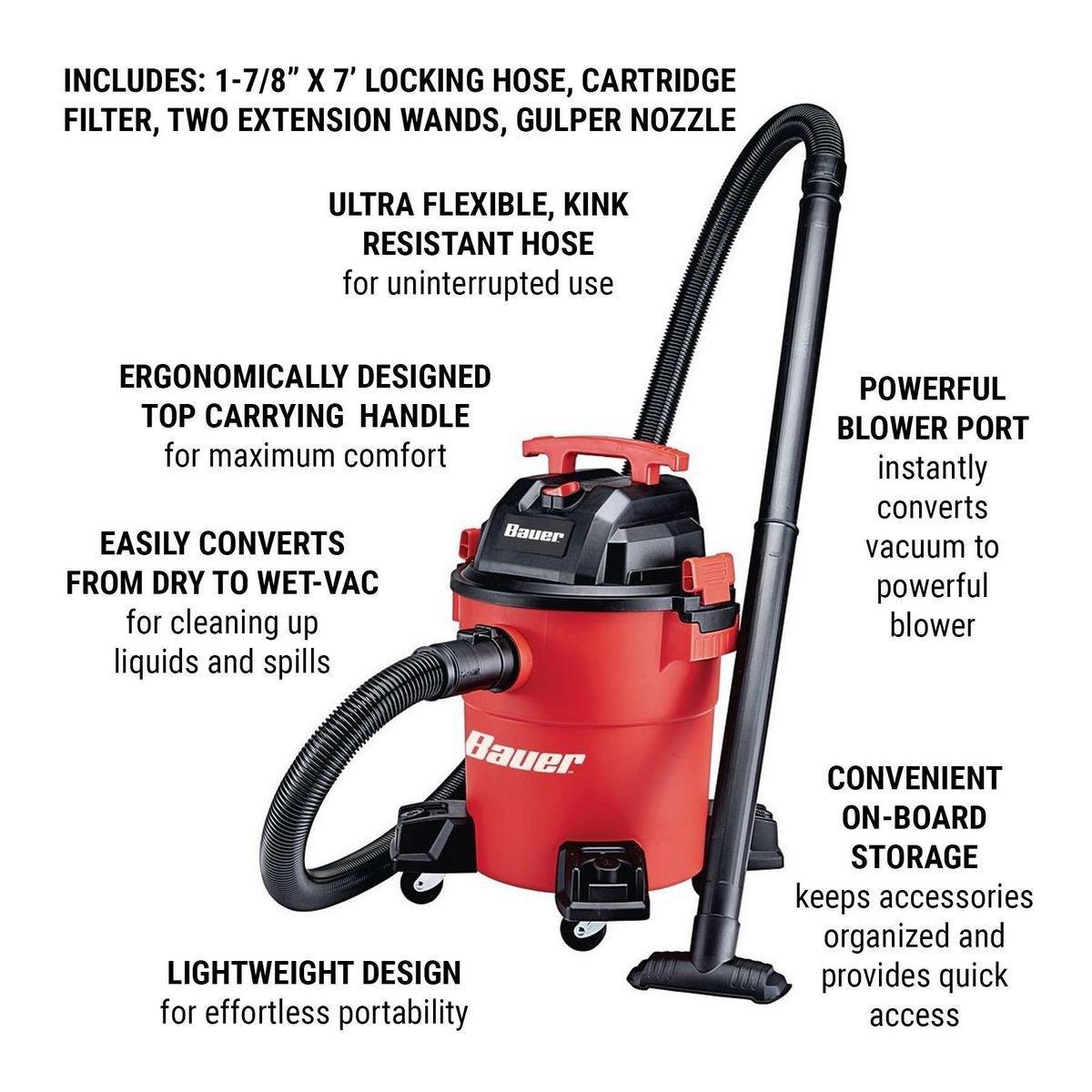 Aspirateur sec / humide, 6 Gallons, 4 HP BAUER - sosoutils