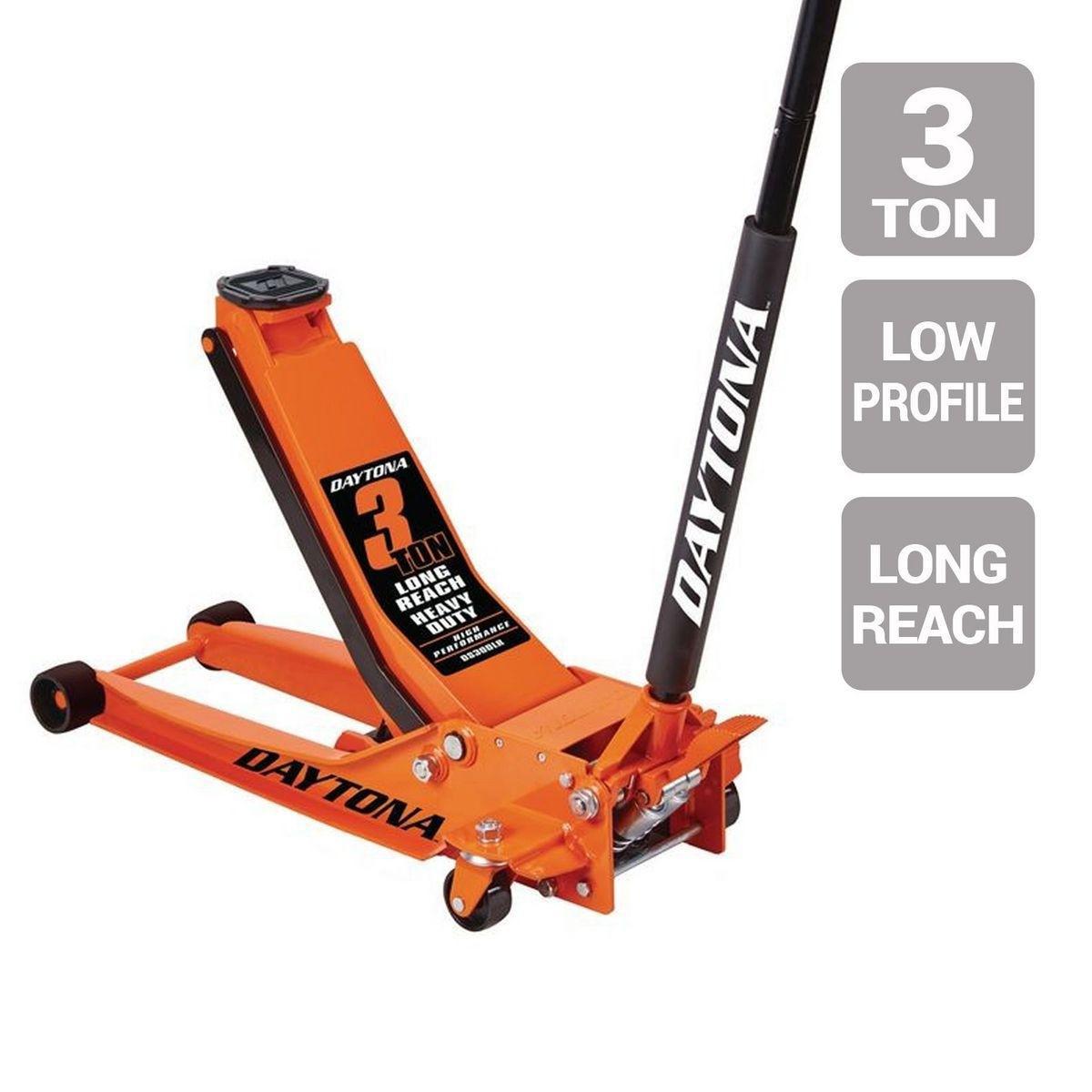 Cric de plancher professionnel Rapid Pump® à profil bas, longue portée, 3 Tonnes - Orange DAYTONA - sosoutils